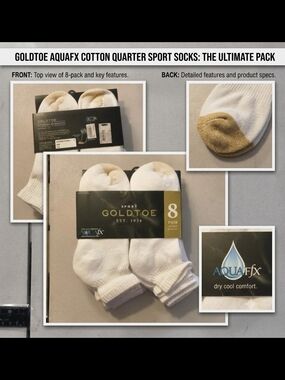Gold Toe Men's White Quarter Athletic Socks with Gold Toe Patch — 8-Pack